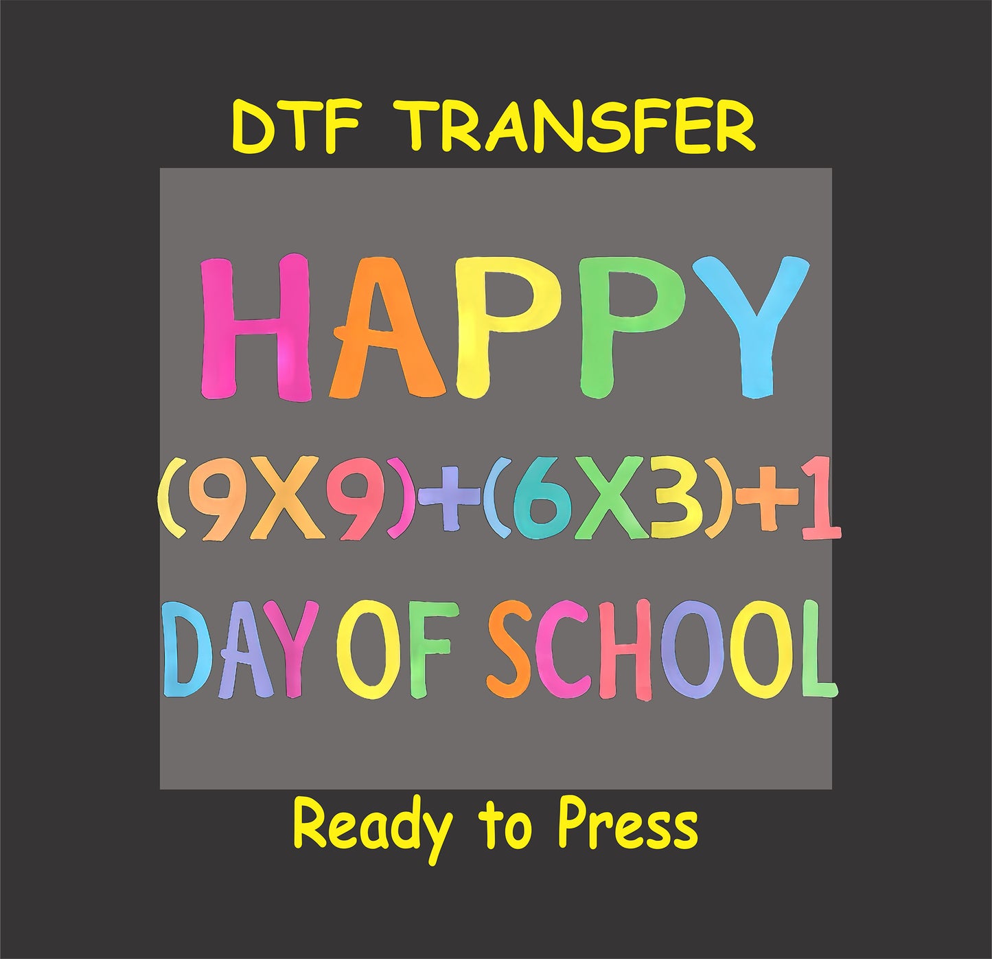 Colorful text design with a math equation forming "Happy 100th Day of School."
