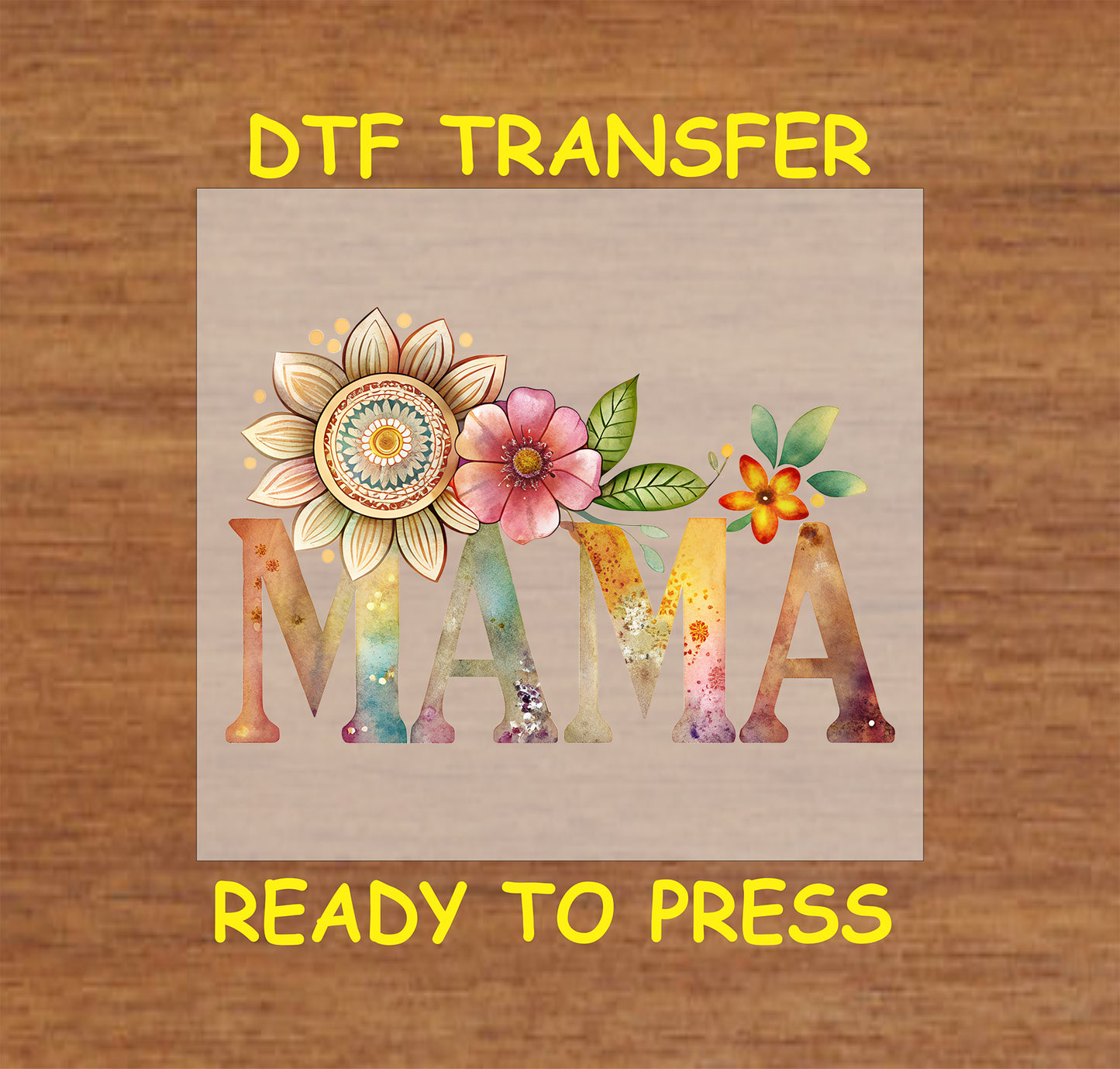 Boho Mama DTF transfer with watercolor floral accents, perfect for Mother’s Day gifts.