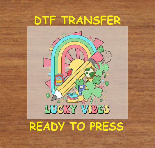 St. Patrick's Day DTF Transfer Iron On Heat Transfer - Ready to Press, Lucky Vibes DTF Transfer | Ready to Press | St. Patrick's Day Design 4308