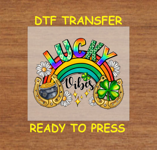 St. Patrick's Day DTF Transfer Iron On Heat Transfer - Ready to Press, Lucky Vibes DTF Transfer | Ready to Press | St. Patrick's Day Design 4317