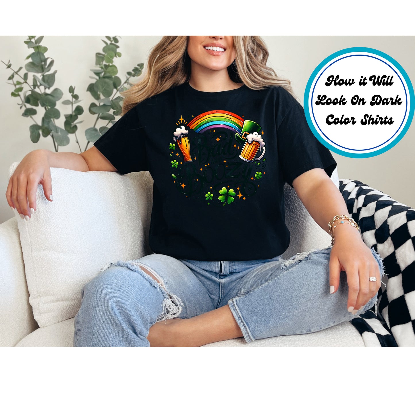 St. Patrick's Day DTF Transfer Iron On Heat Transfer - Ready to Press, Bad and Boozy DTF Transfer | Ready to Press | St. Patrick's Day Design 4506