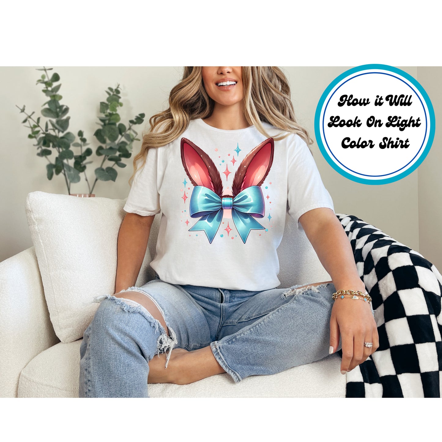 Easter DTF Transfer Iron On Heat Transfer - Ready to Press, Bunny Ears With Bow DTF Transfer | Ready to Press | Easter Design 4567