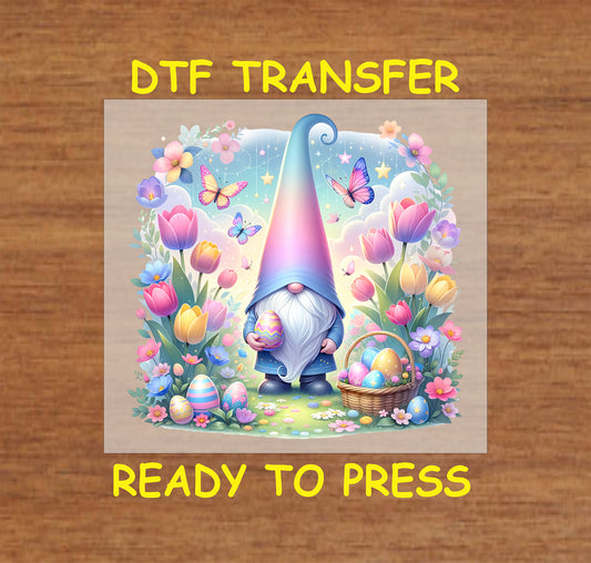 Easter DTF Transfer Iron On Heat Transfer - Ready to Press, Gnome with Tulips DTF Transfer | Ready to Press | Easter Design 4580