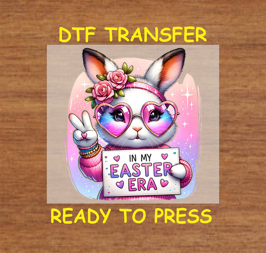 Trendy bunny with heart sunglasses, floral headband, and "In My Easter Era" sign.
