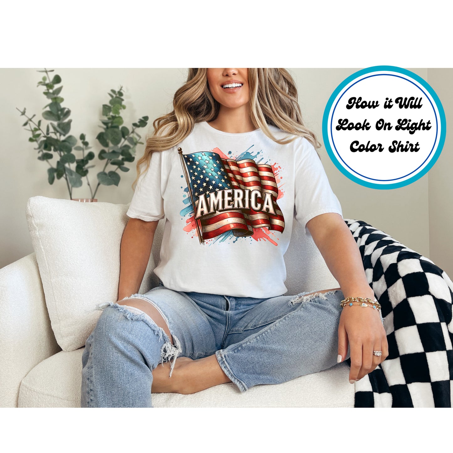 4th of July DTF Transfer Iron On Heat Transfer - Ready to Press, American Flag DTF Transfer | Ready to Press | 4th of July Design 4603