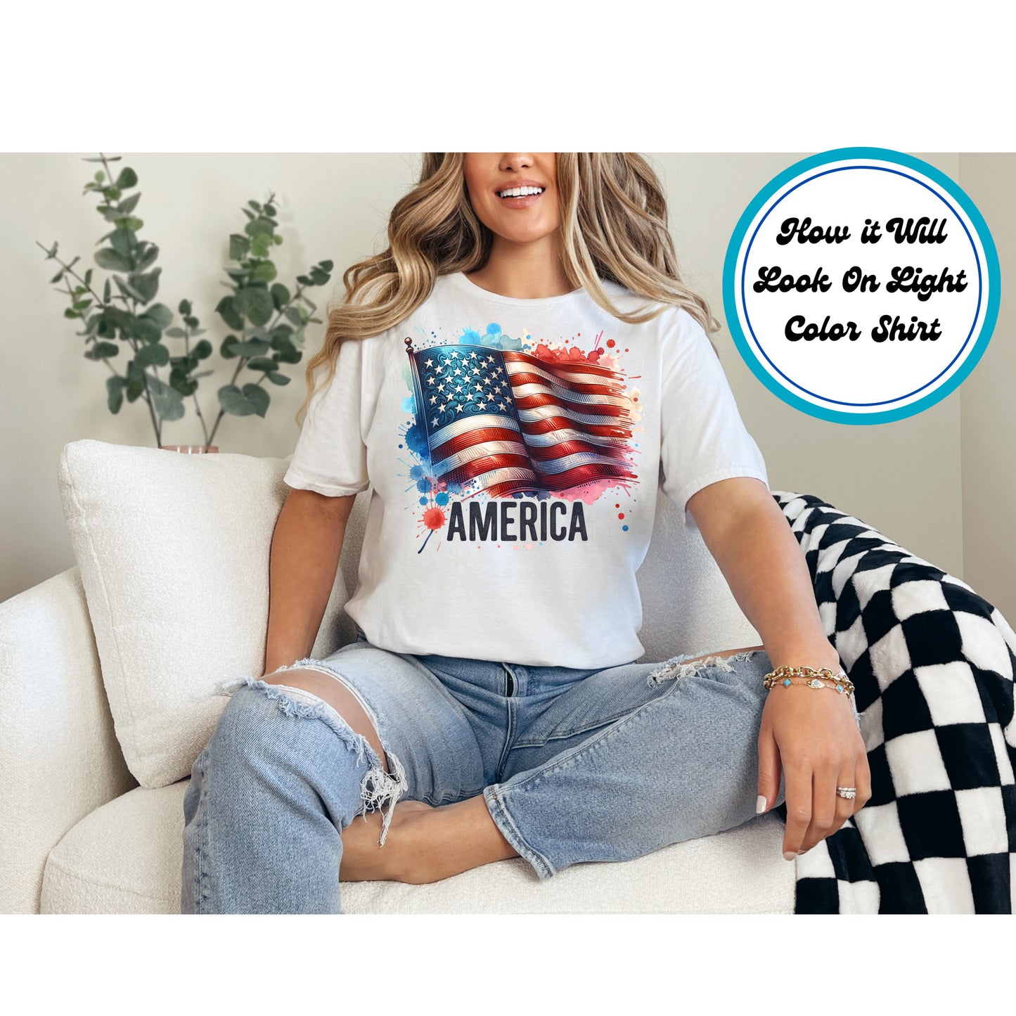 4th of July DTF Transfer Iron On Heat Transfer - Ready to Press, American Flag DTF Transfer | Ready to Press | 4th of July Design 4604