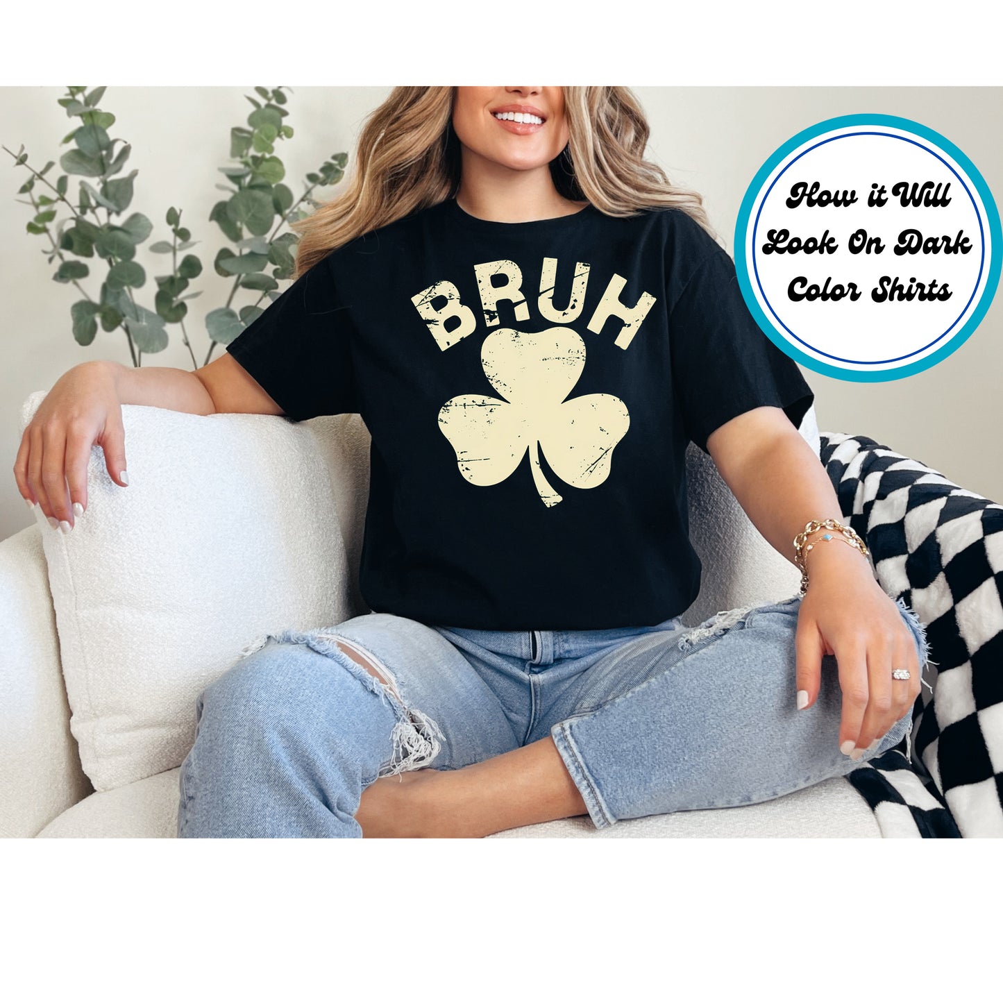 St. Patrick's Day DTF Transfer Iron On Heat Transfer - Ready to Press, "Bruh" Shamrock DTF Transfer | Ready to Press | St. Patrick's Day Design 4624