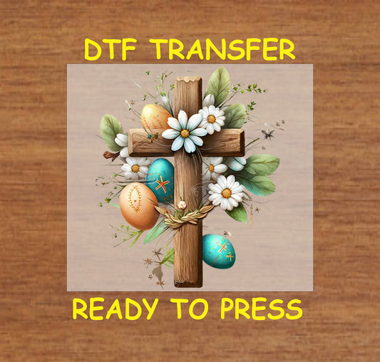 Easter DTF Transfer Iron On Heat Transfer - Ready to Press, Floral Cross DTF Transfer | Ready to Press | Easter Design 4689