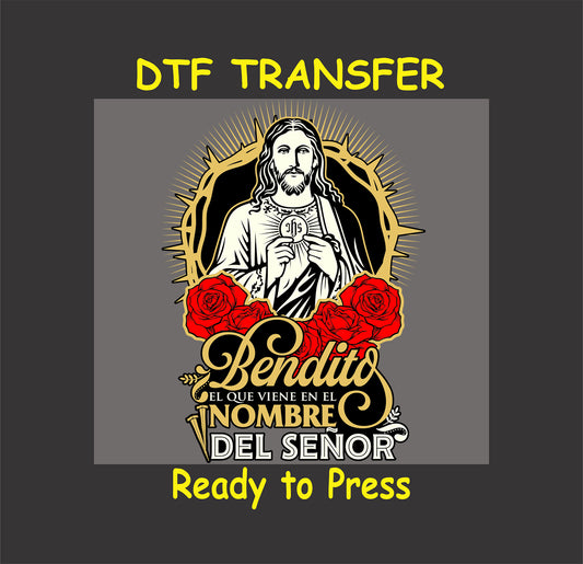 Spanish Easter DTF transfer featuring Jesus, Eucharist, crown of thorns, and roses.