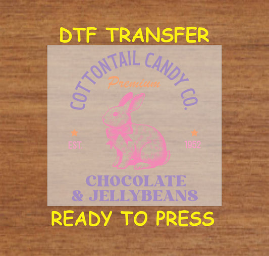 Vintage-style Easter bunny with "Cottontail Candy Co. Chocolate & Jellybeans" text.