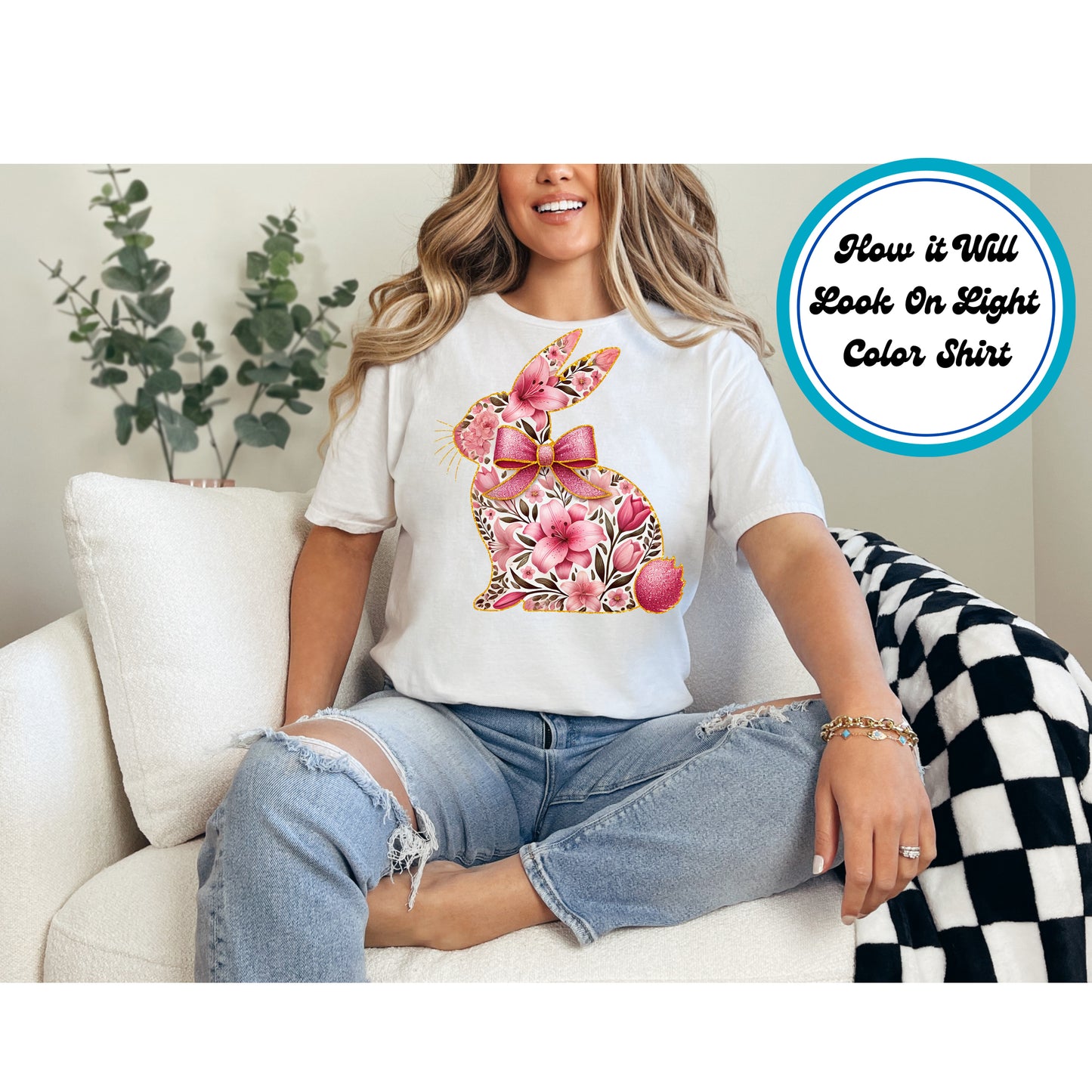 Easter DTF Transfer Iron On Heat Transfer - Ready to Press, Floral Bunny DTF Transfer | Ready to Press | Easter Design 4867