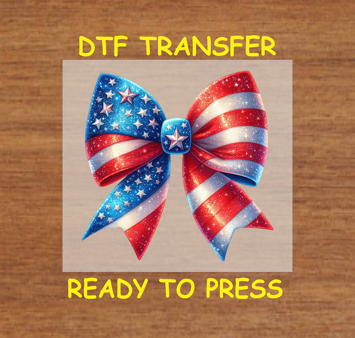 4th of July DTF Transfer Iron On Heat Transfer - Ready to Press, Glitter Patriotic Bow DTF Transfer | Ready to Press | 4th of July Design 4919