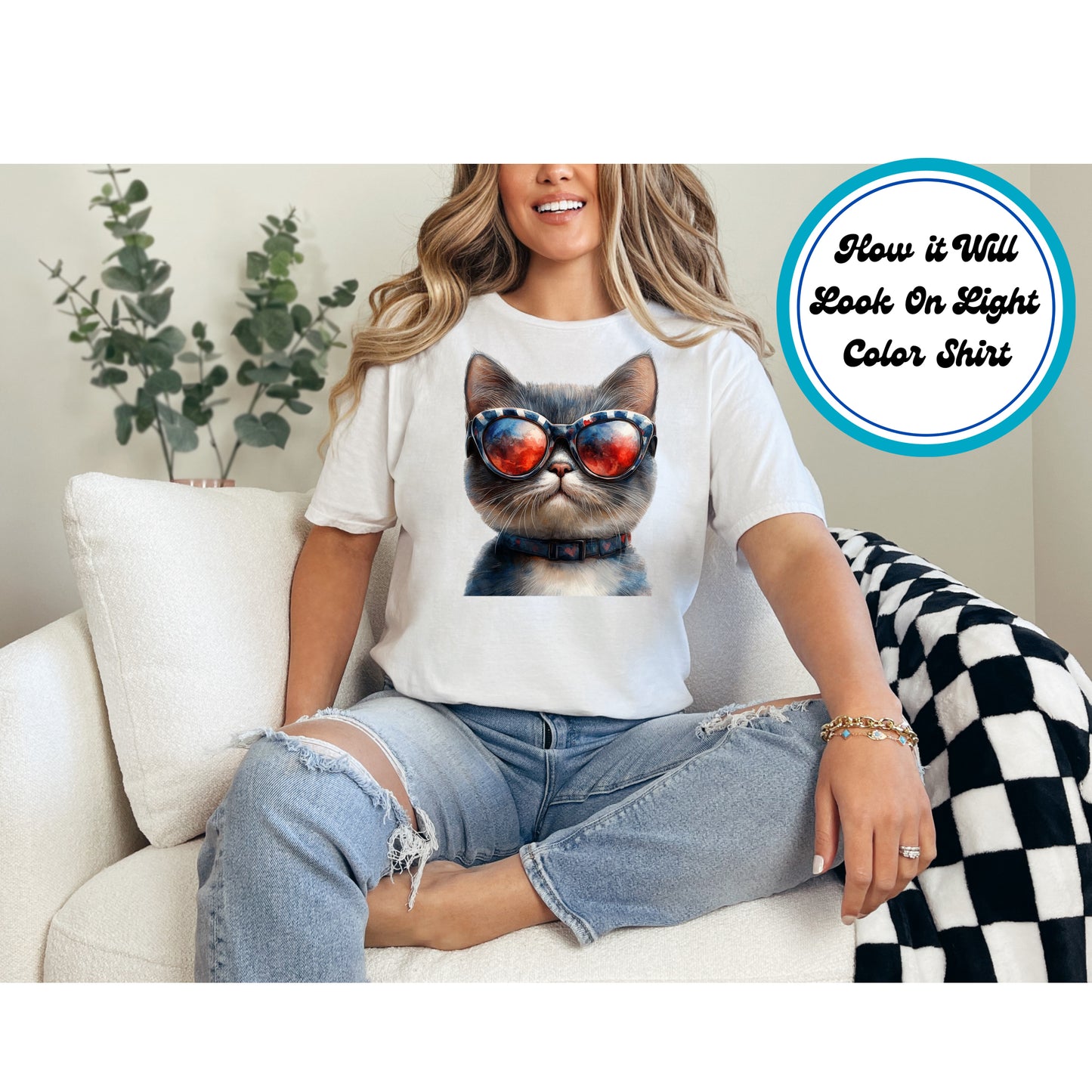 4th of July DTF Transfer Iron On Heat Transfer - Ready to Press, Cool Patriotic Kitten DTF Transfer | Ready to Press | 4th of July Design 4941