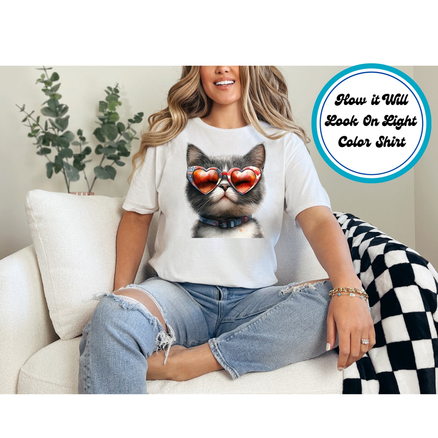 4th of July DTF Transfer Iron On Heat Transfer - Ready to Press, Cool Patriotic Kitten DTF Transfer | Ready to Press | 4th of July Design 4942