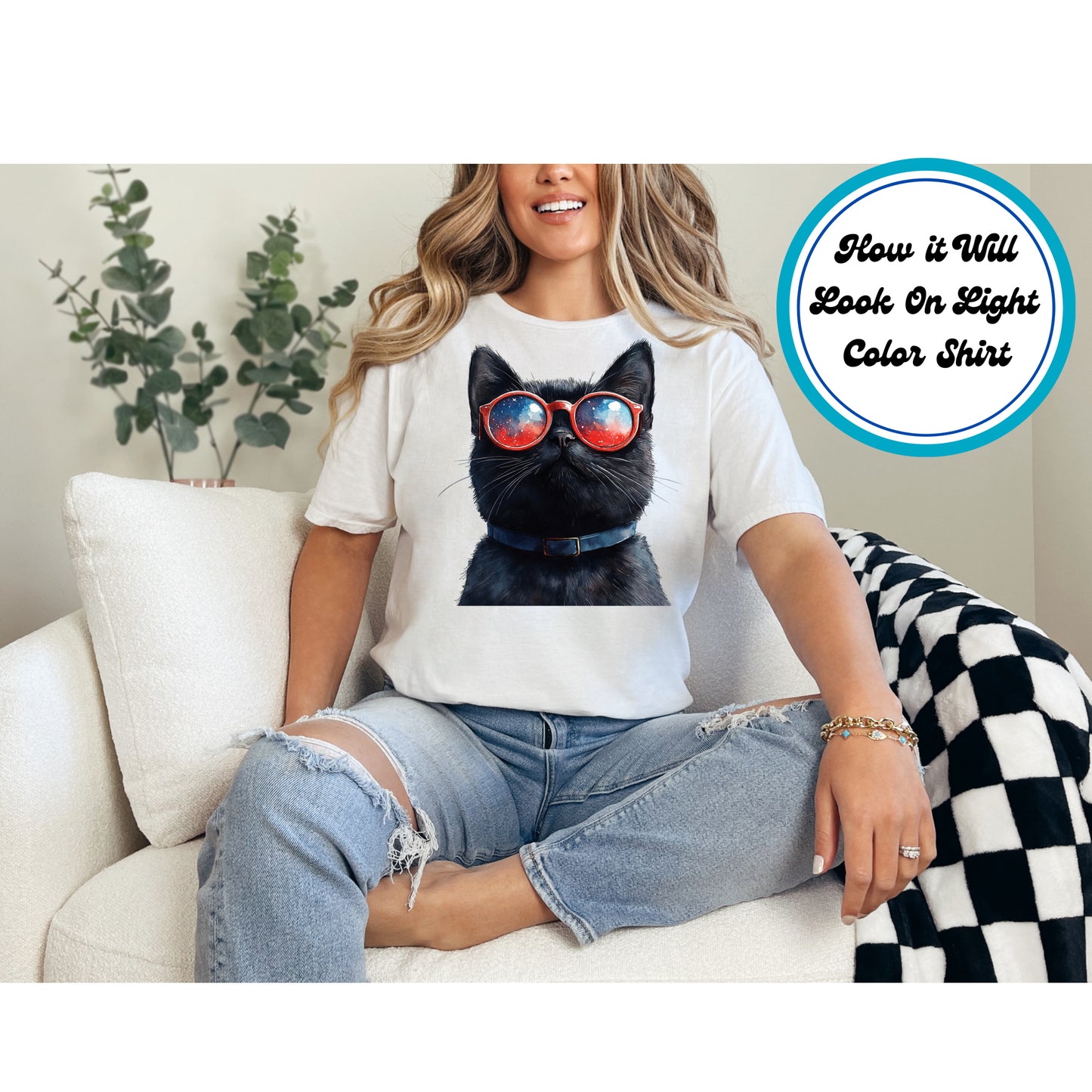 4th of July DTF Transfer Iron On Heat Transfer - Ready to Press, Cool Patriotic Kitten DTF Transfer | Ready to Press | 4th of July Design 4945