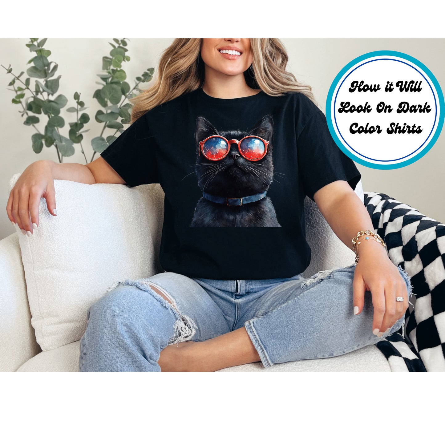 4th of July DTF Transfer Iron On Heat Transfer - Ready to Press, Cool Patriotic Kitten DTF Transfer | Ready to Press | 4th of July Design 4945