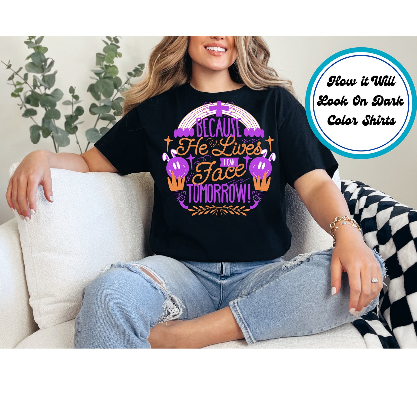 Easter DTF Transfer Iron On Heat Transfer - Ready to Press, Because He Lives DTF Transfer | Ready to Press | Easter Design 4964