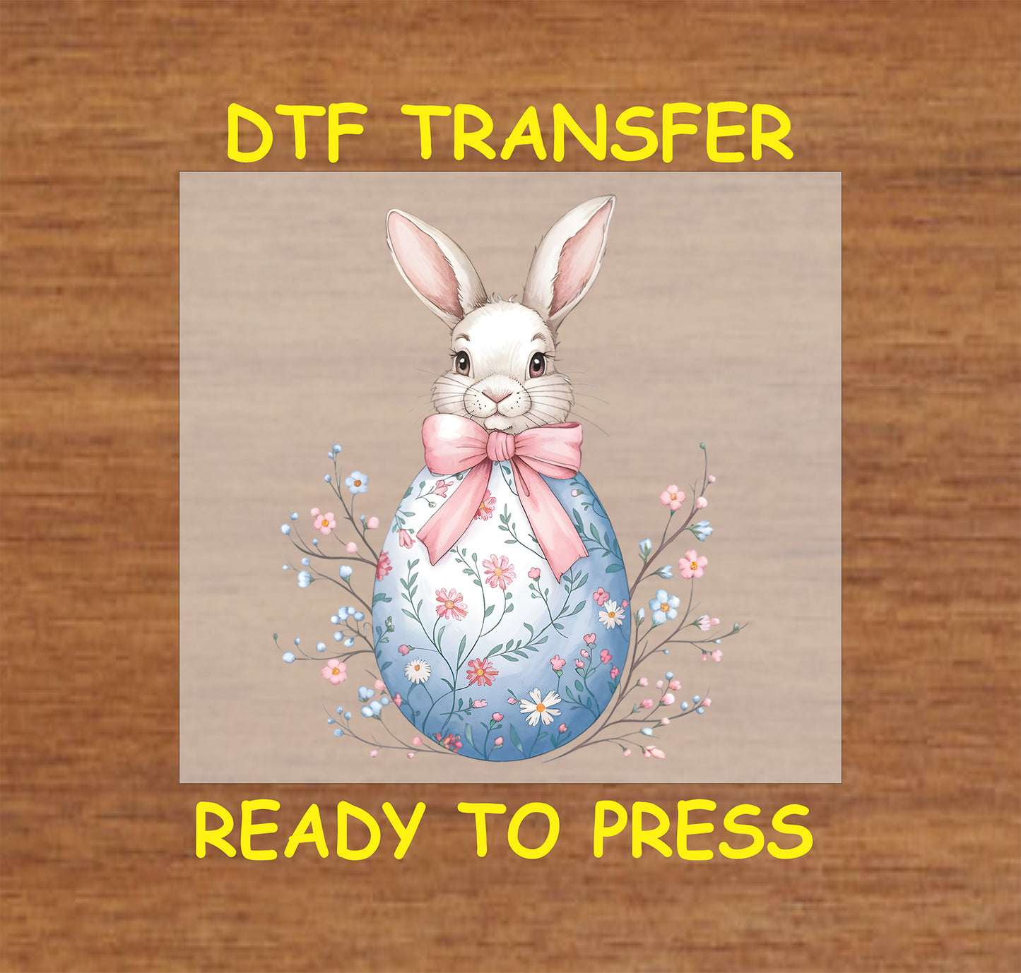 Floral Easter Bunny inside a pastel decorative egg DTF transfer.