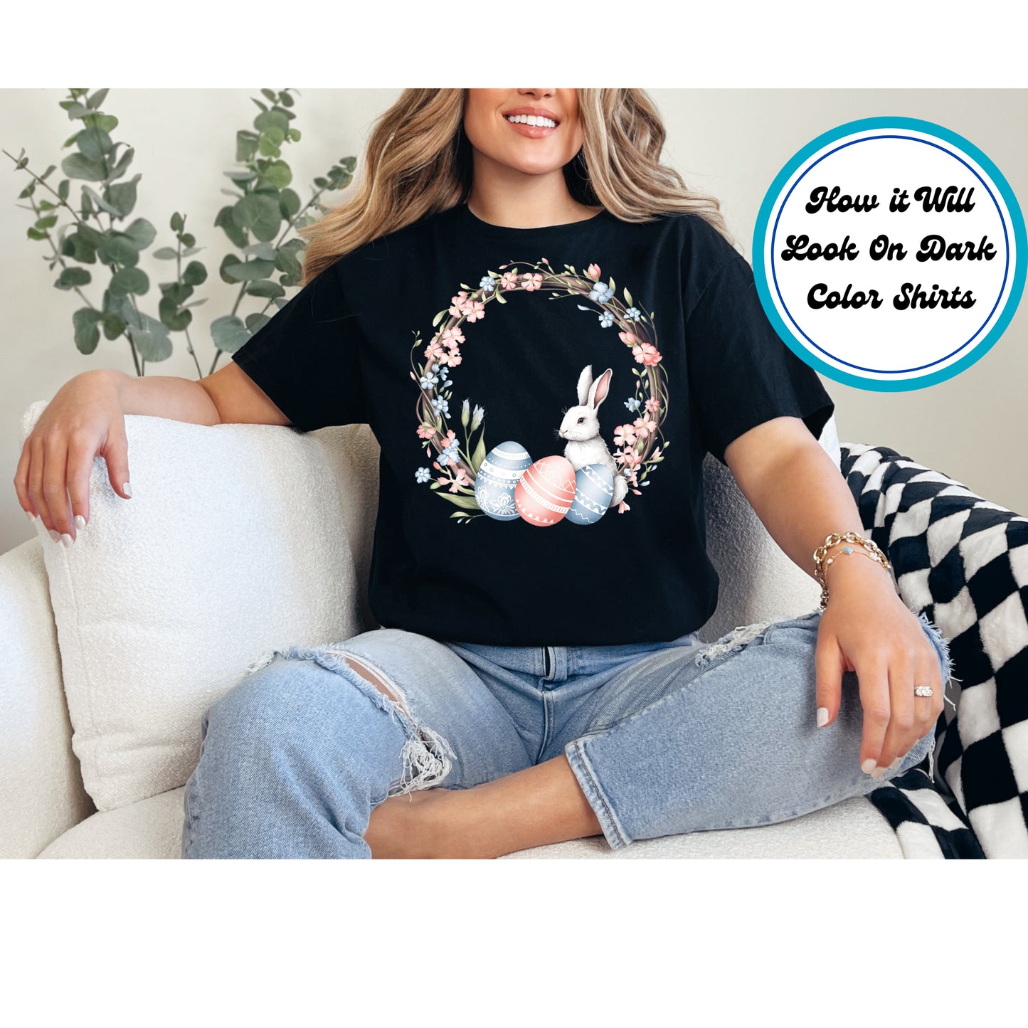 Easter DTF Transfer Iron On Heat Transfer - Ready to Press, Floral Easter Wreath DTF Transfer | Ready to Press | Easter Design 4984