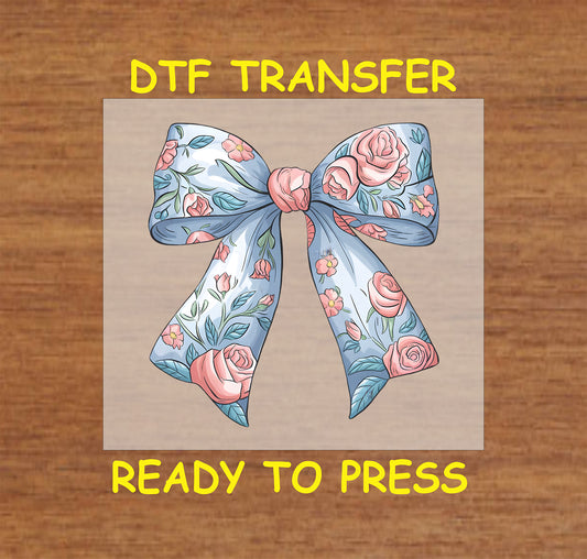 Vintage floral bow DTF transfer with pastel flowers and leaves.