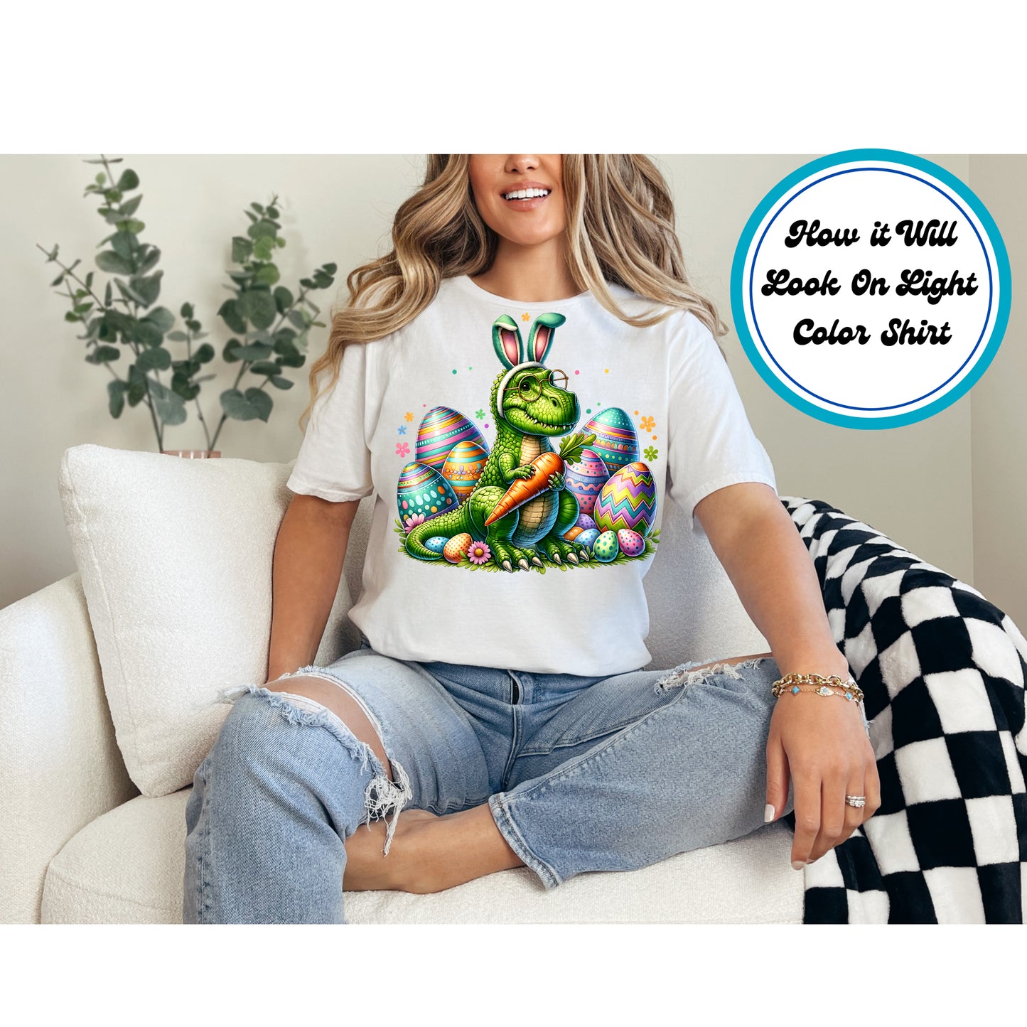 Easter DTF Transfer Iron On Heat Transfer - Ready to Press, Easter Dinosaur DTF Transfer | Ready to Press | Easter Design 5000