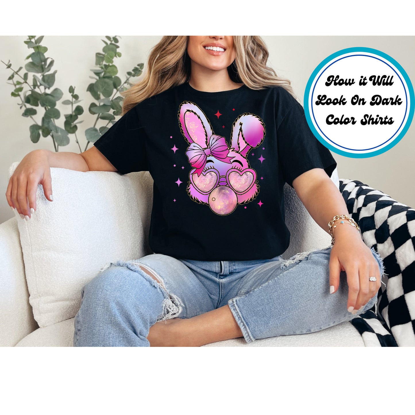 Easter DTF Transfer Iron On Heat Transfer - Ready to Press, Glitter Bunny DTF Transfer | Ready to Press | Easter Design 5041