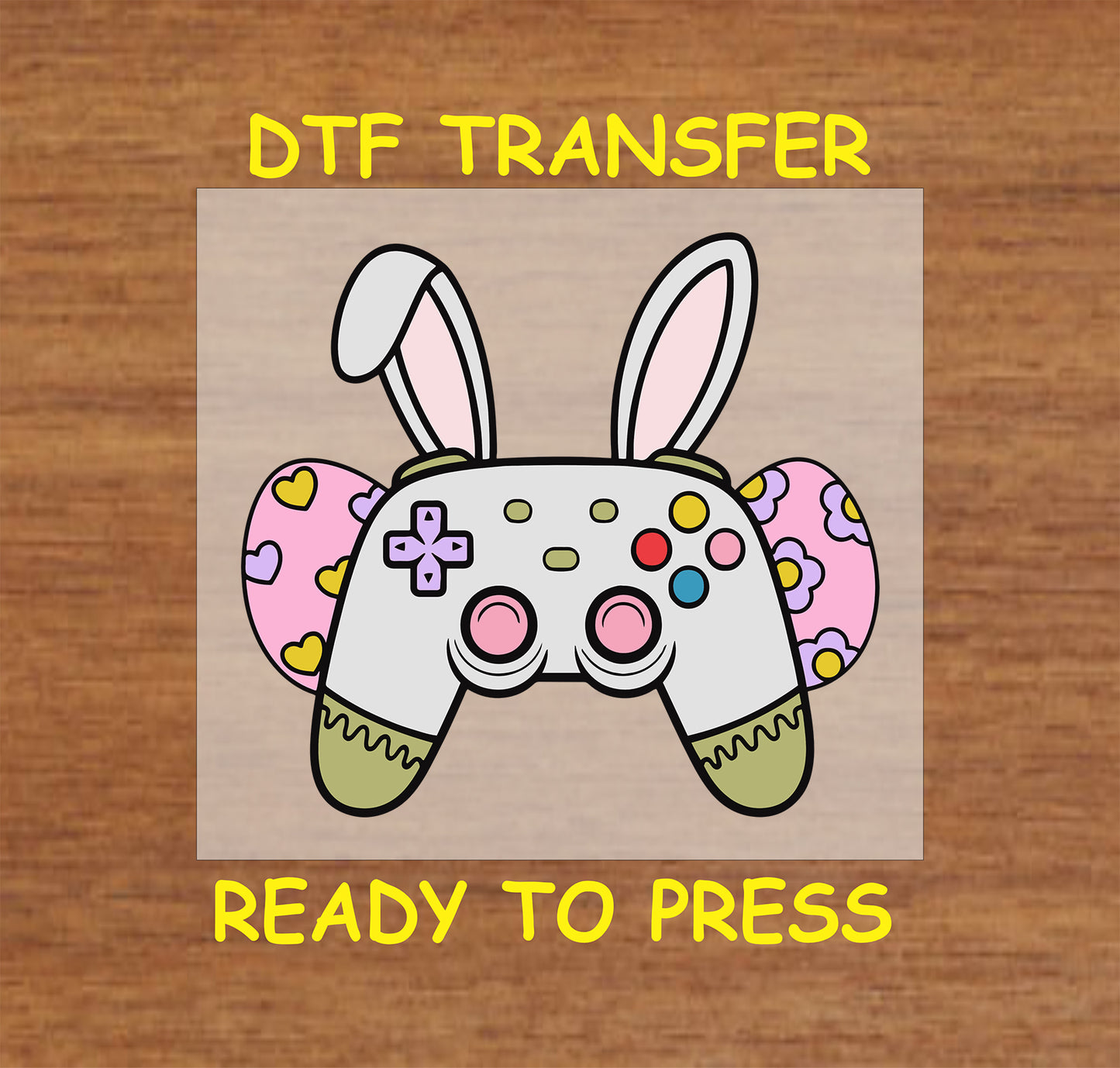 Gaming controller with bunny ears and Easter egg accents.