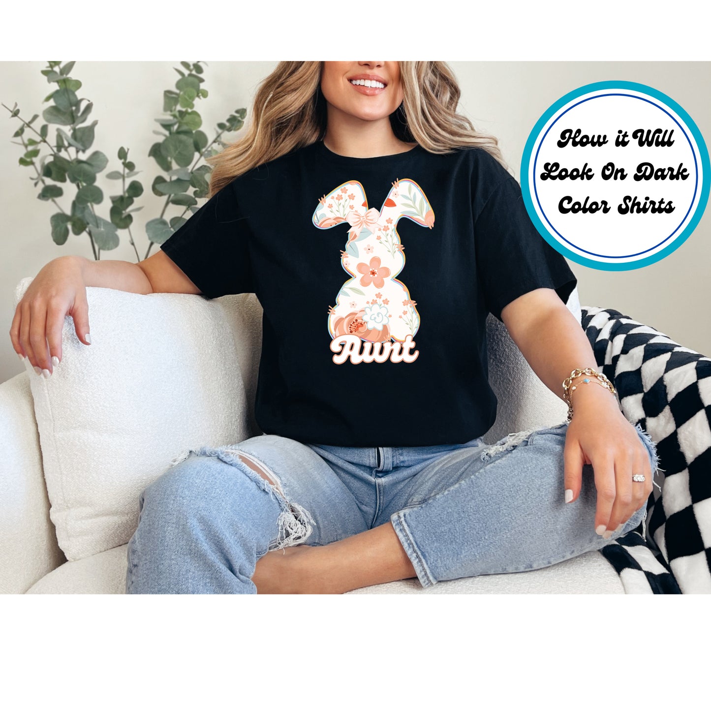 Easter DTF Transfer Iron On Heat Transfer - Ready to Press, Aunt Easter Bunny DTF Transfer | Ready to Press | Easter Design 5077