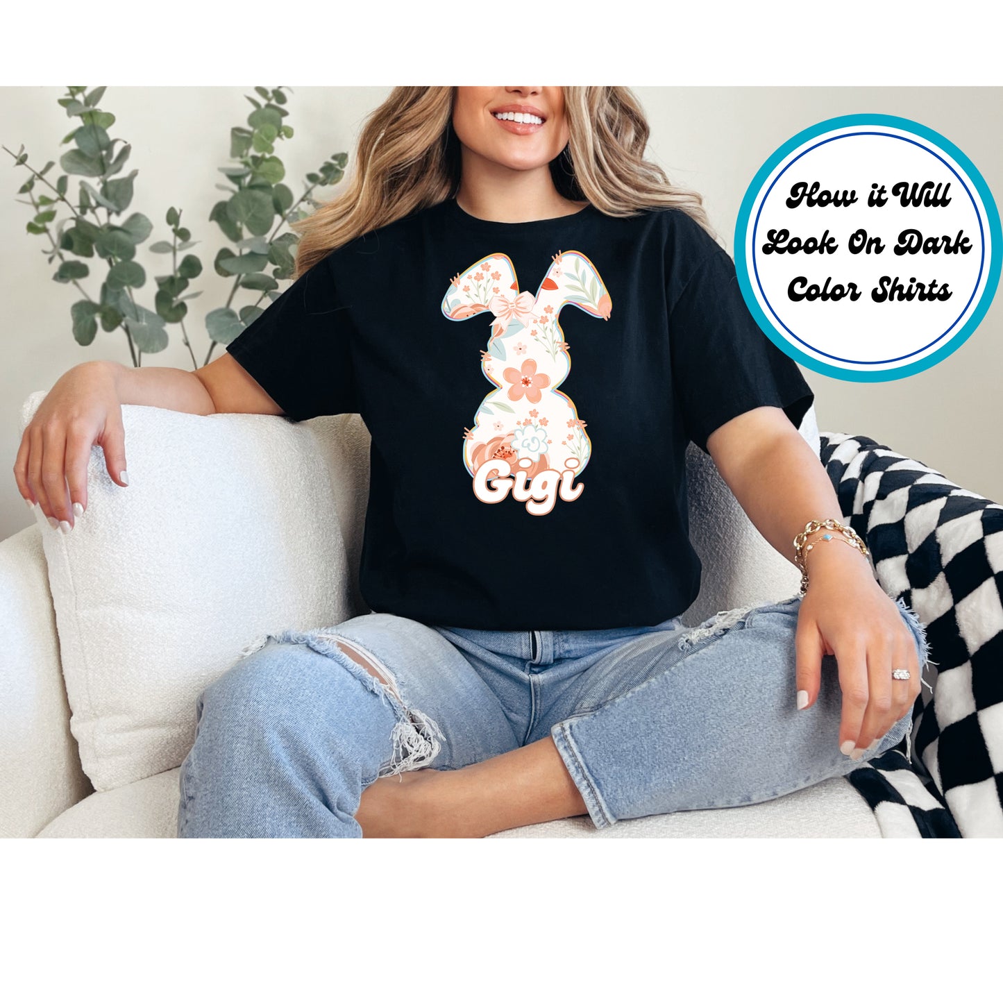 Easter DTF Transfer Iron On Heat Transfer - Ready to Press, Gigi Easter Bunny DTF Transfer | Ready to Press | Easter Design 5078