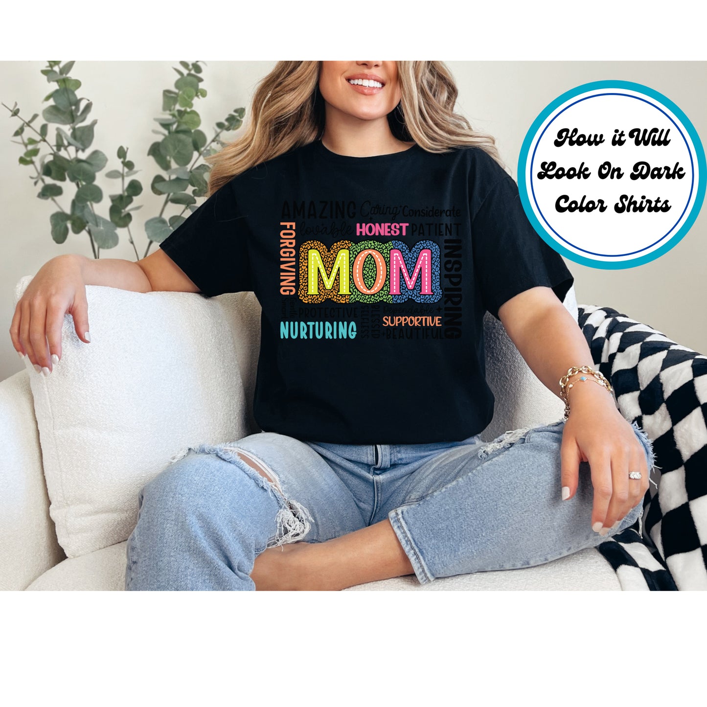 Mom DTF Transfer Iron On Heat Transfer - Ready to Press, Colorful Mom Word Art DTF Transfer 5491