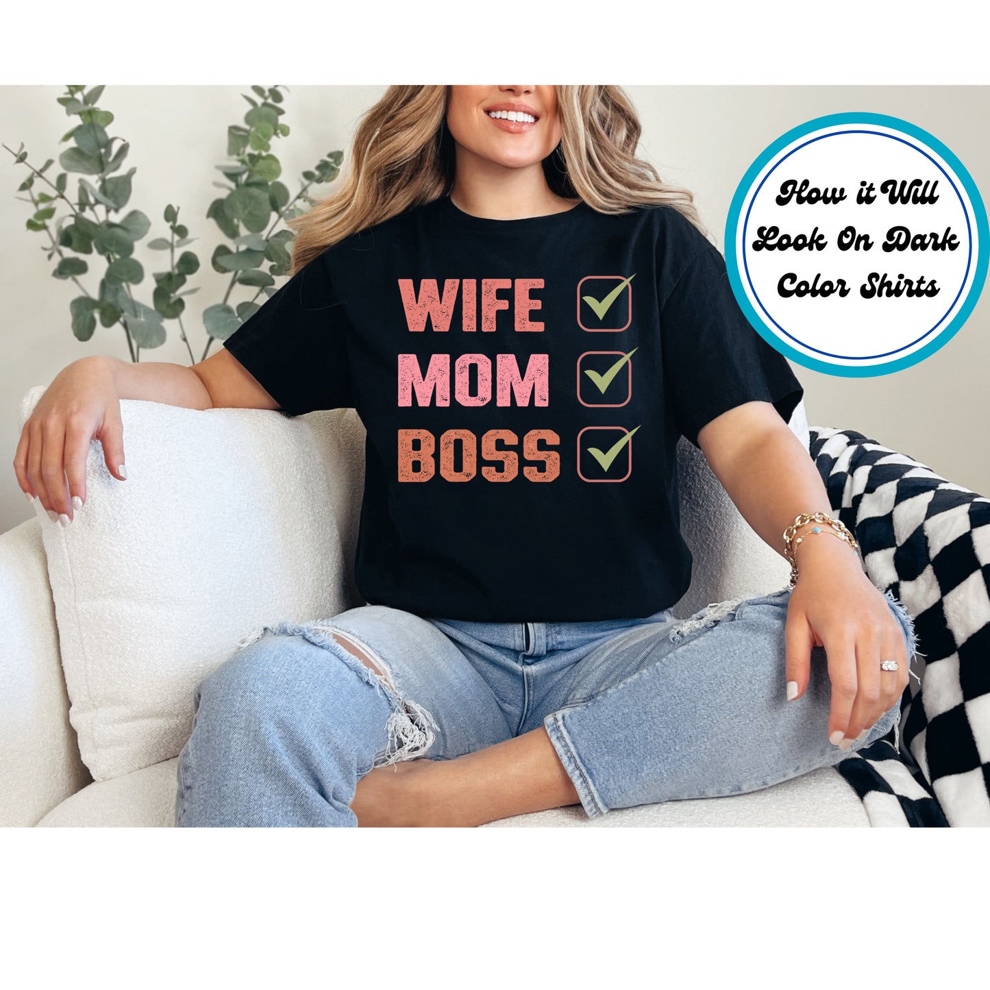 Mom DTF Transfer Iron On Heat Transfer - Ready to Press, Wife Mom Boss DTF Transfer 5502