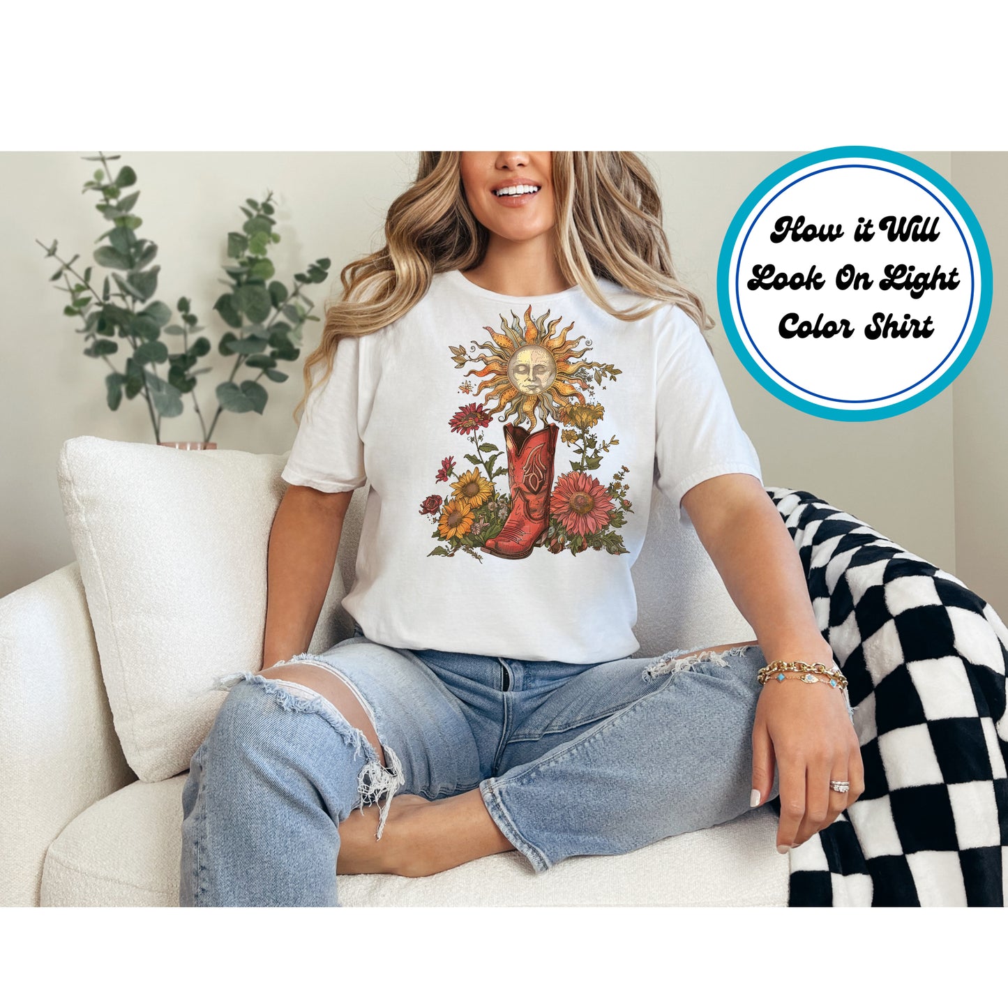Western DTF Transfer Iron On Heat Transfer - Ready to Press, Vintage Floral Western DTF Transfer 5571
