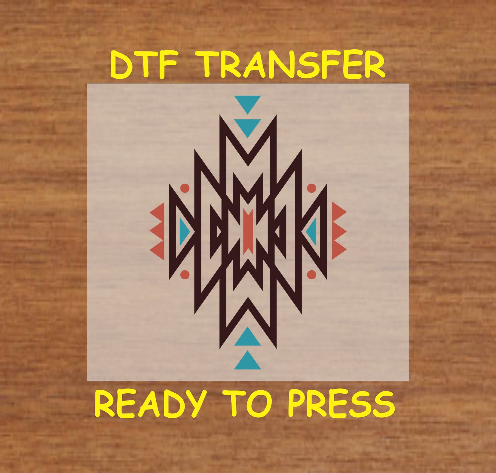 Western Aztec DTF transfer with a geometric tribal pattern in earthy tones.