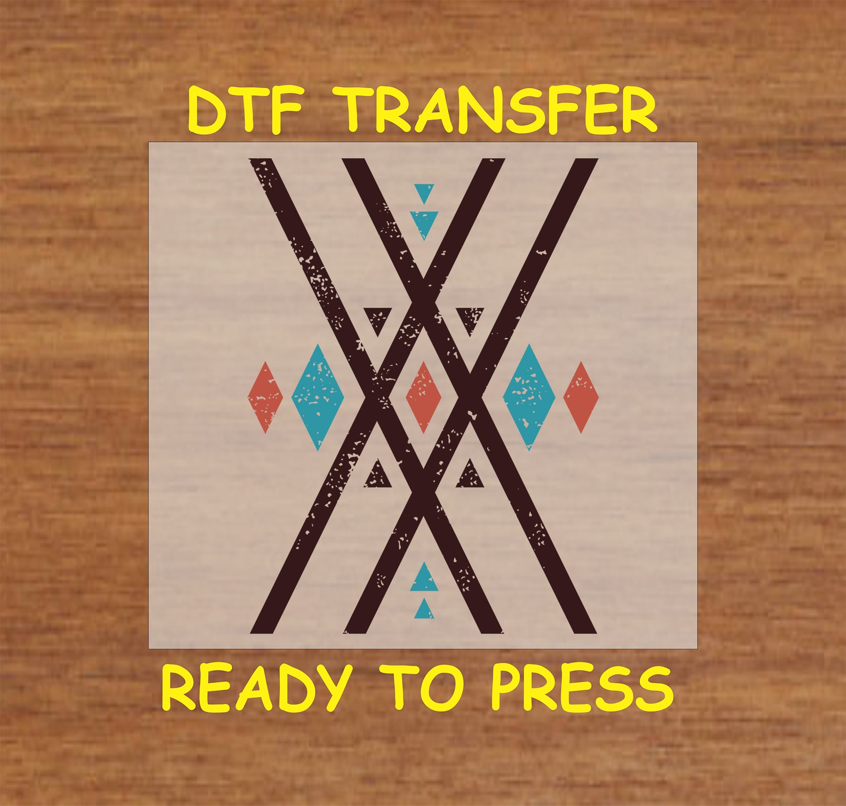 Western Aztec DTF transfer with a distressed X-shaped geometric tribal pattern in earthy tones.