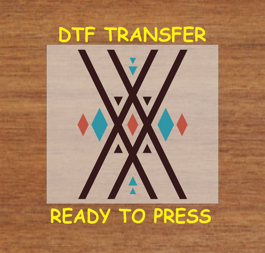 Western Aztec DTF transfer with a tribal geometric pattern in earthy tones.