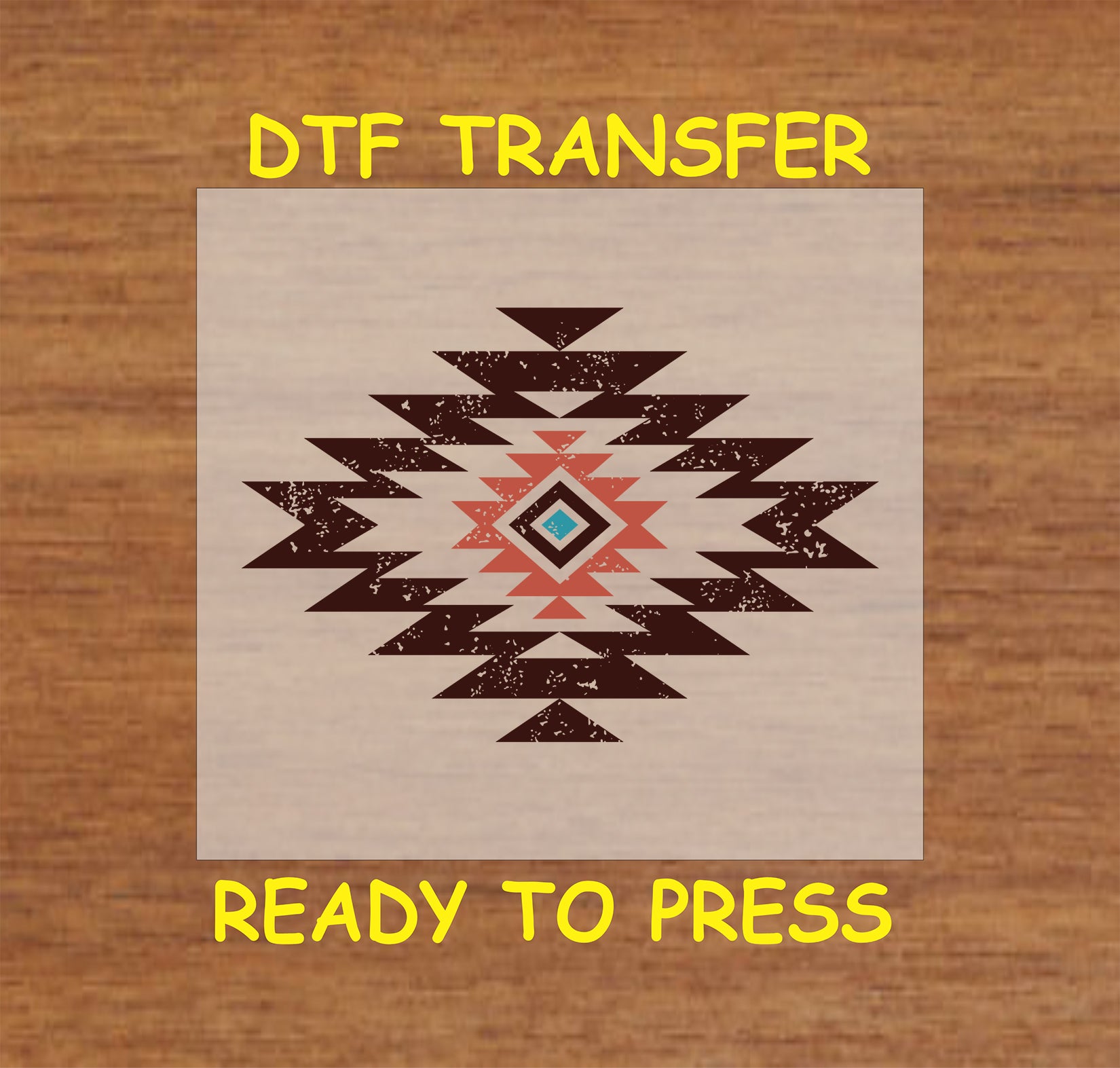 Western Aztec DTF transfer with a diamond-shaped tribal geometric pattern in rustic tones.