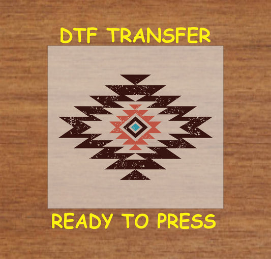 Western Aztec DTF transfer with a diamond-shaped tribal geometric pattern in rustic tones.