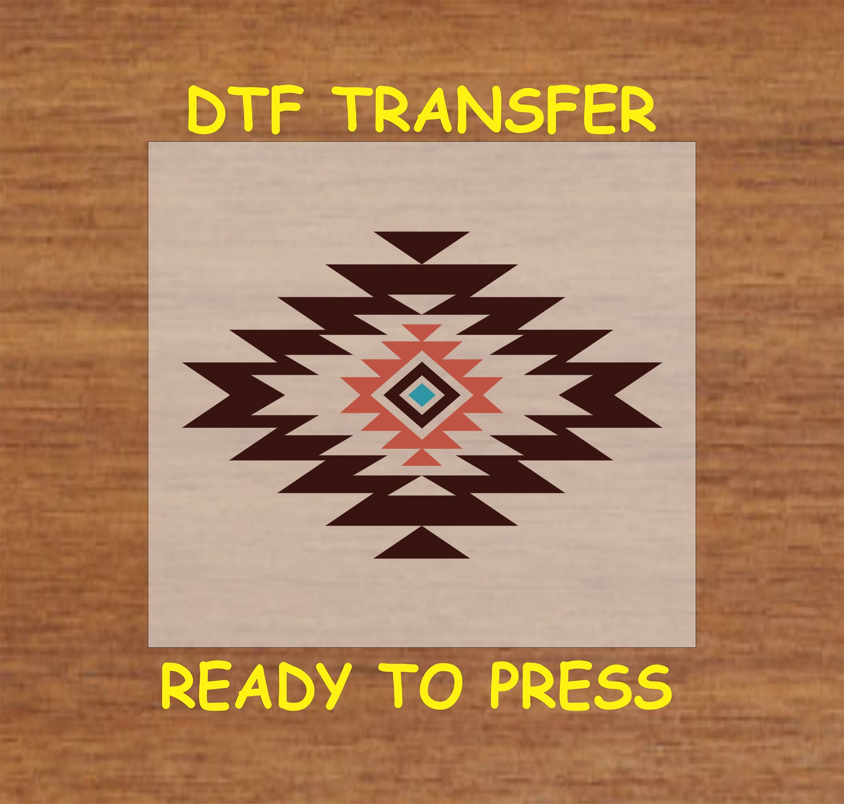 Western Aztec DTF transfer featuring a diamond geometric tribal pattern in earthy tones.