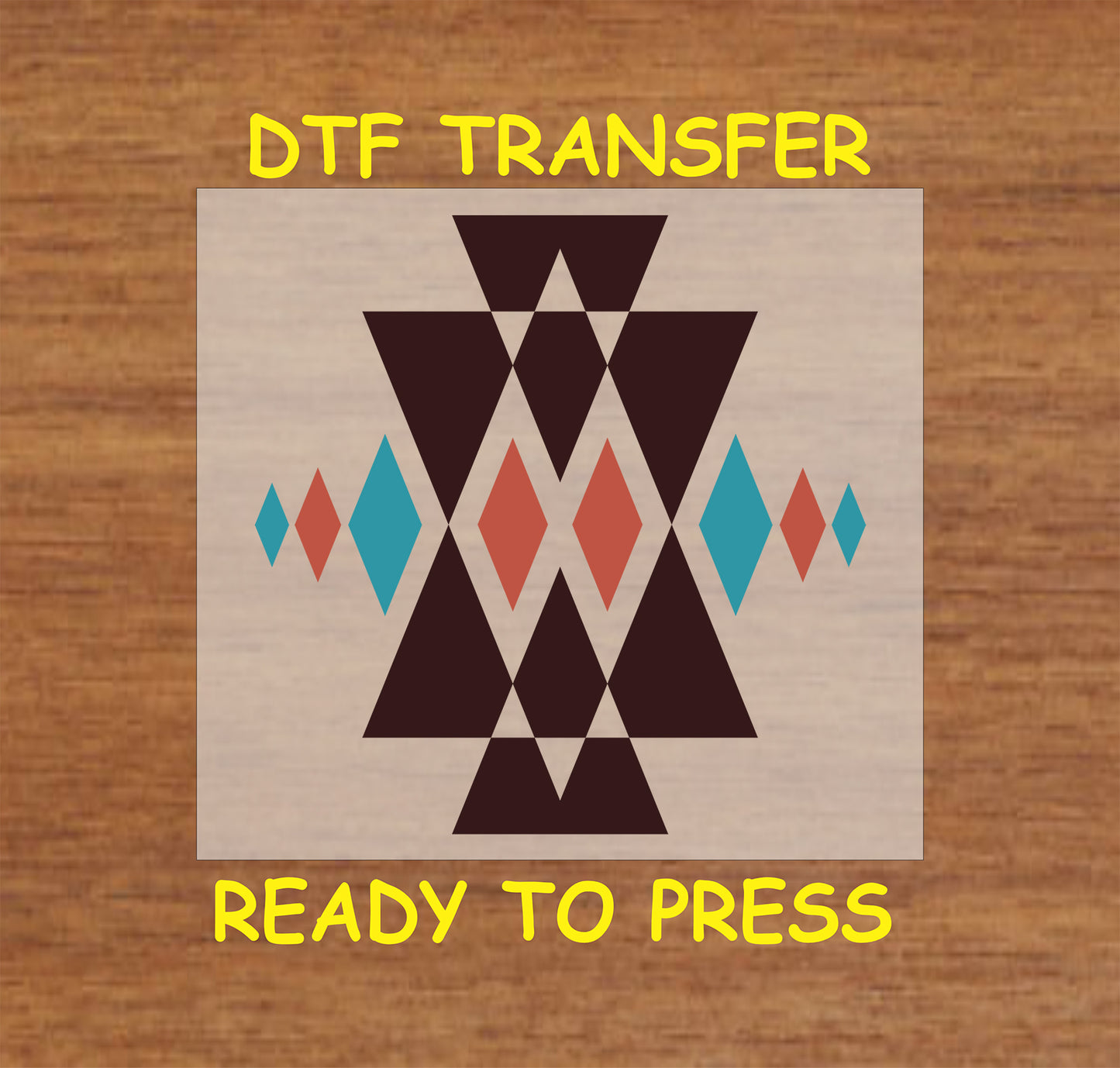 Western Aztec DTF transfer with a bold triangle geometric tribal pattern in earthy colors.