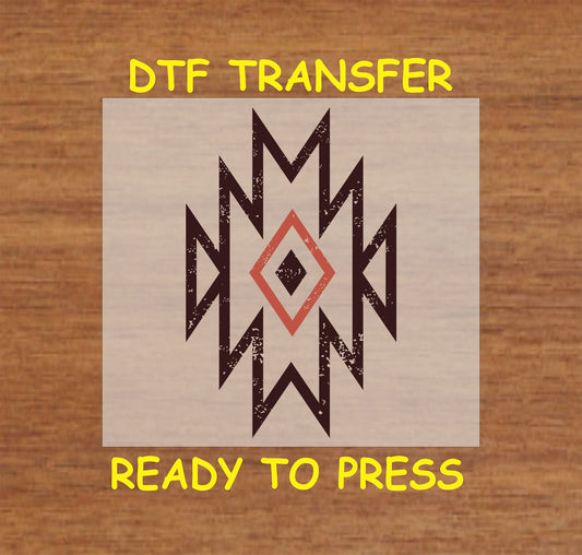 Western Aztec arrowhead DTF transfer with distressed geometric tribal design.