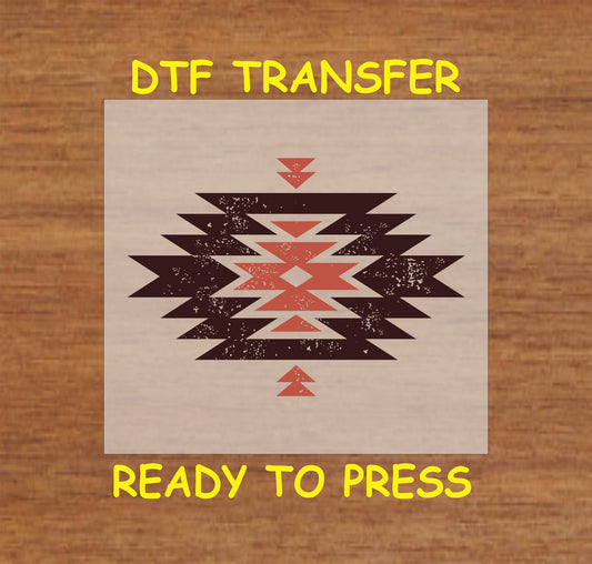 Western Aztec rug-inspired DTF transfer with a distressed geometric tribal design.