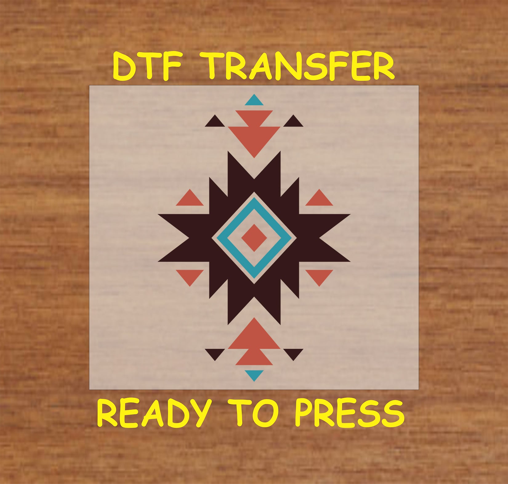 Western Aztec starburst DTF transfer with a bold geometric tribal pattern.