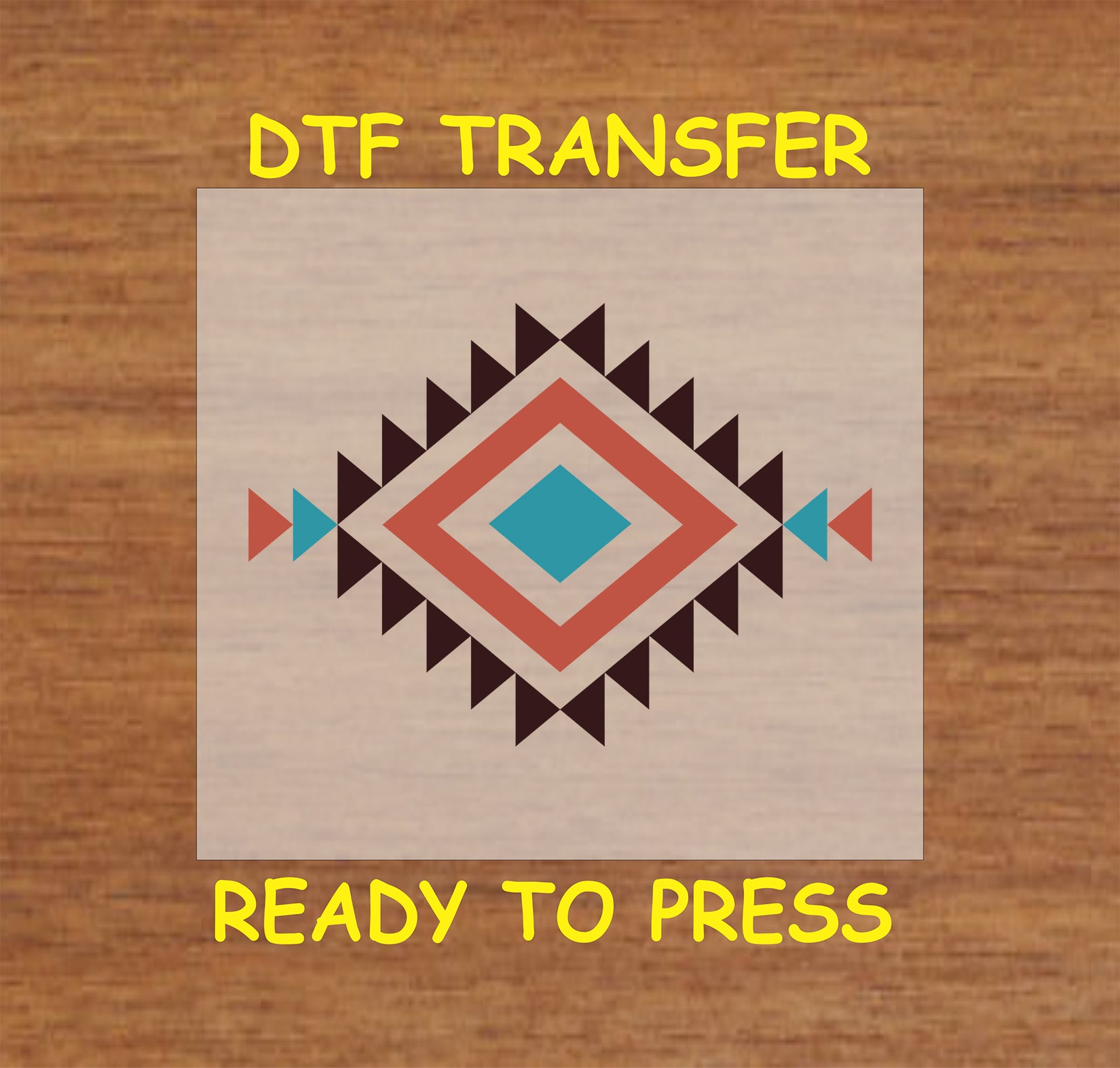 Western Aztec diamond DTF transfer with a geometric tribal pattern.