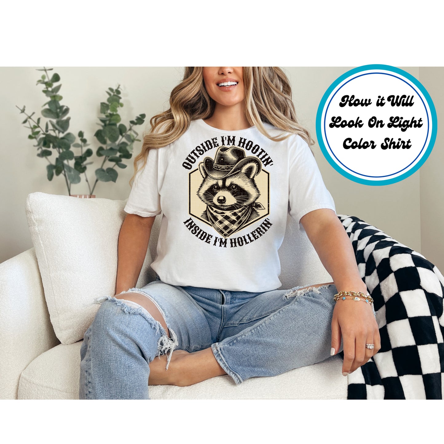 Western DTF Transfer Iron On Heat Transfer - Ready to Press, Funny Raccoon DTF Transfer 5619