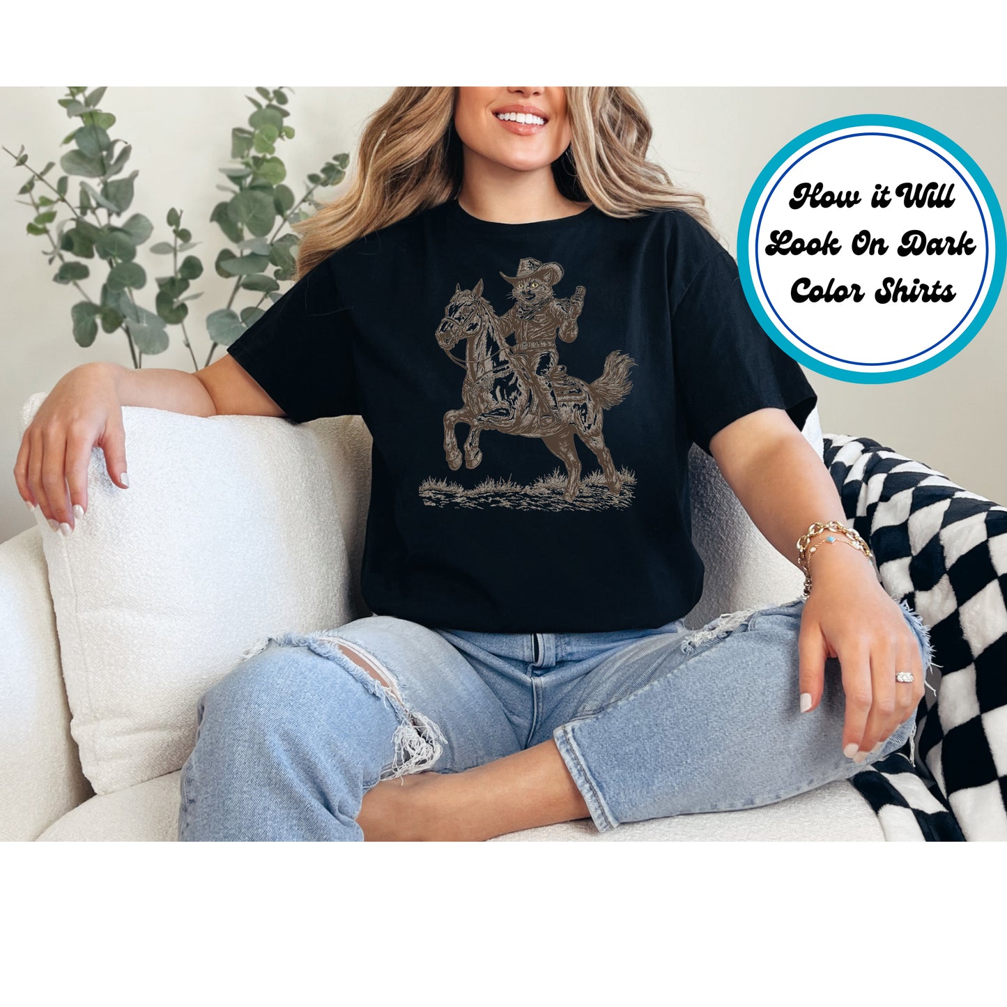 Western DTF Transfer Iron On Heat Transfer - Ready to Press, Cowboy Cat DTF Transfer 5634