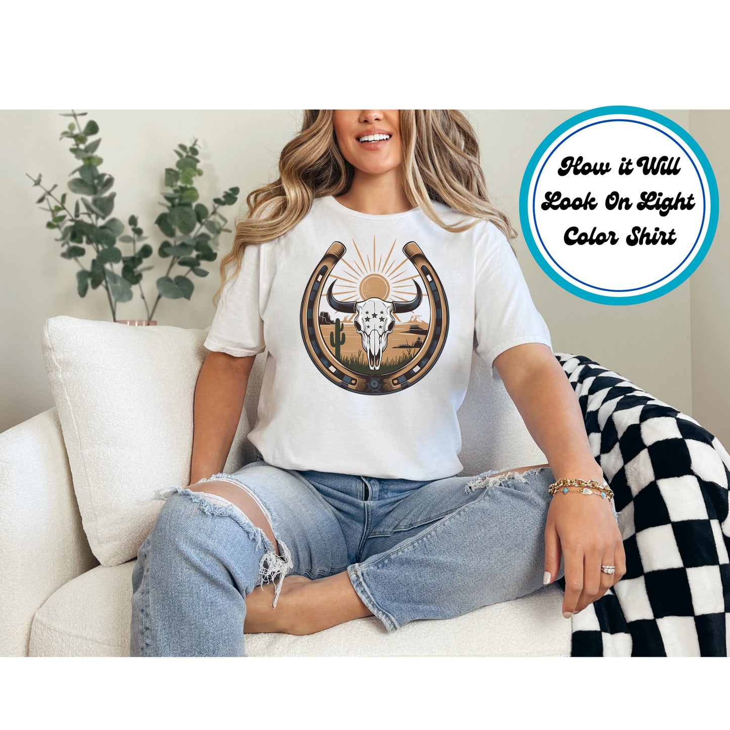 Western DTF Transfer Iron On Heat Transfer - Ready to Press, Bull Skull DTF Transfer 5638