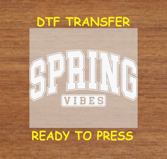 "Spring Vibes" in bold collegiate-style font.