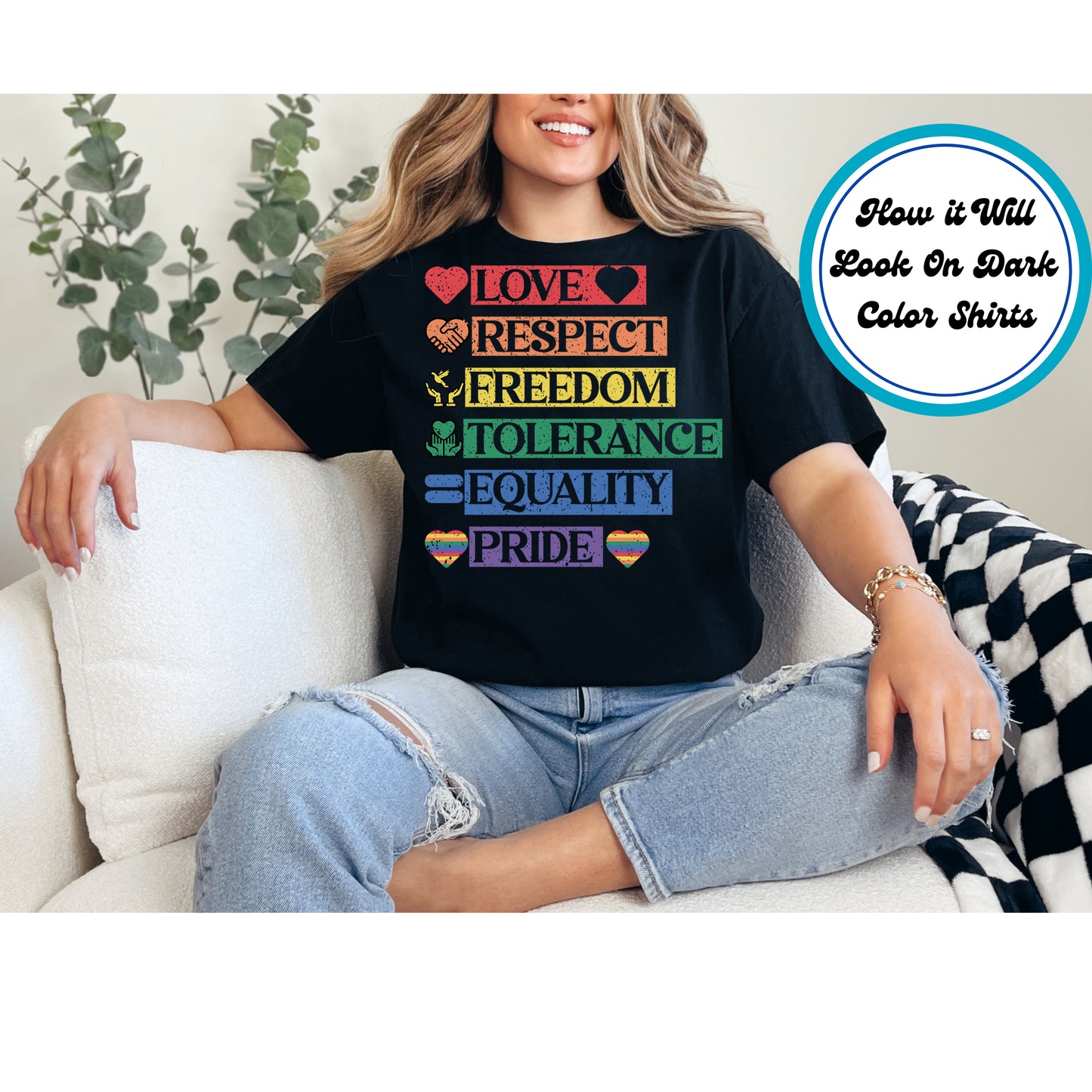 Pride DTF Transfer Iron On Heat Transfer - Ready to Press, Love Respect Freedom DTF Transfer 5767