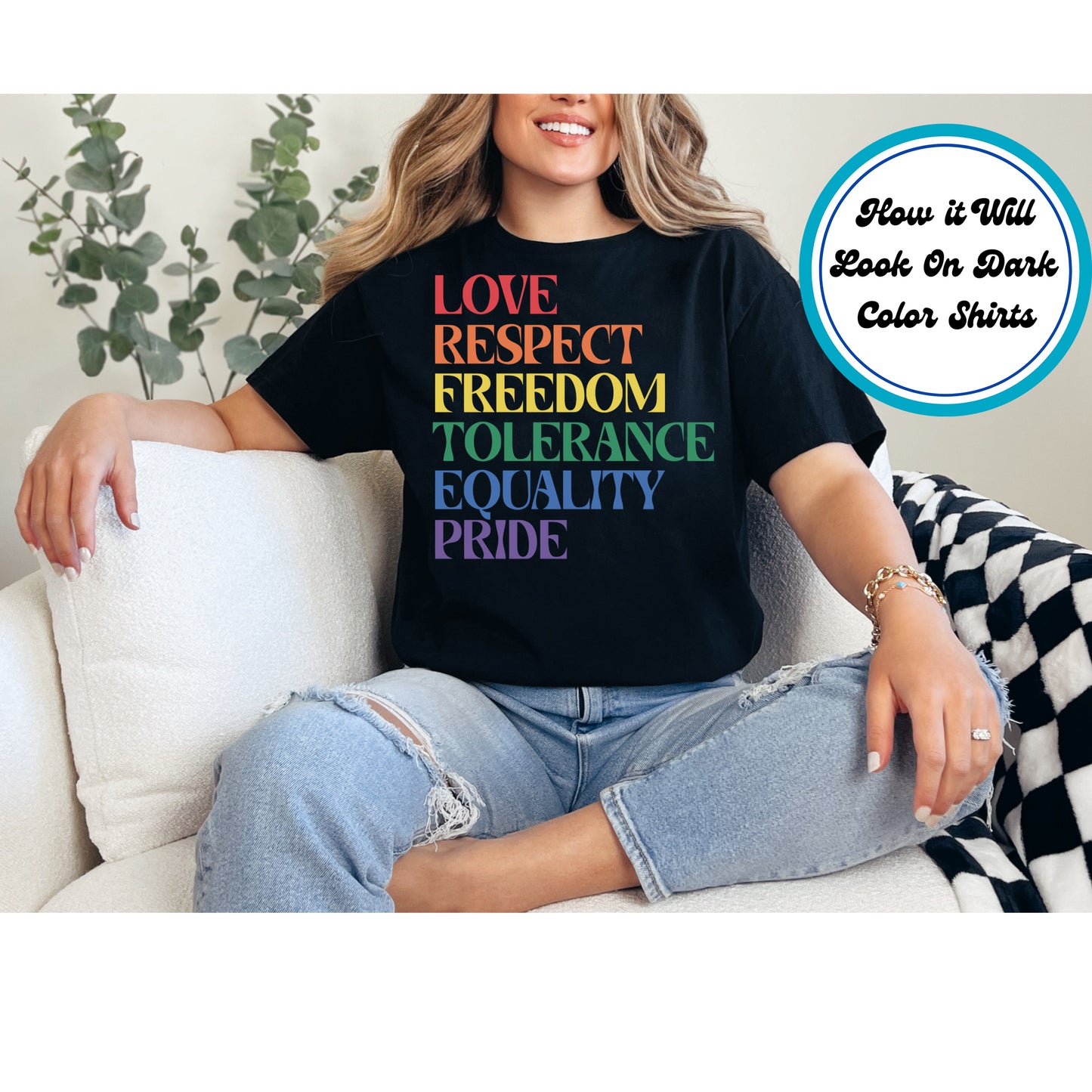 Pride DTF Transfer Iron On Heat Transfer - Ready to Press, Love Respect Freedom DTF Transfer 5769
