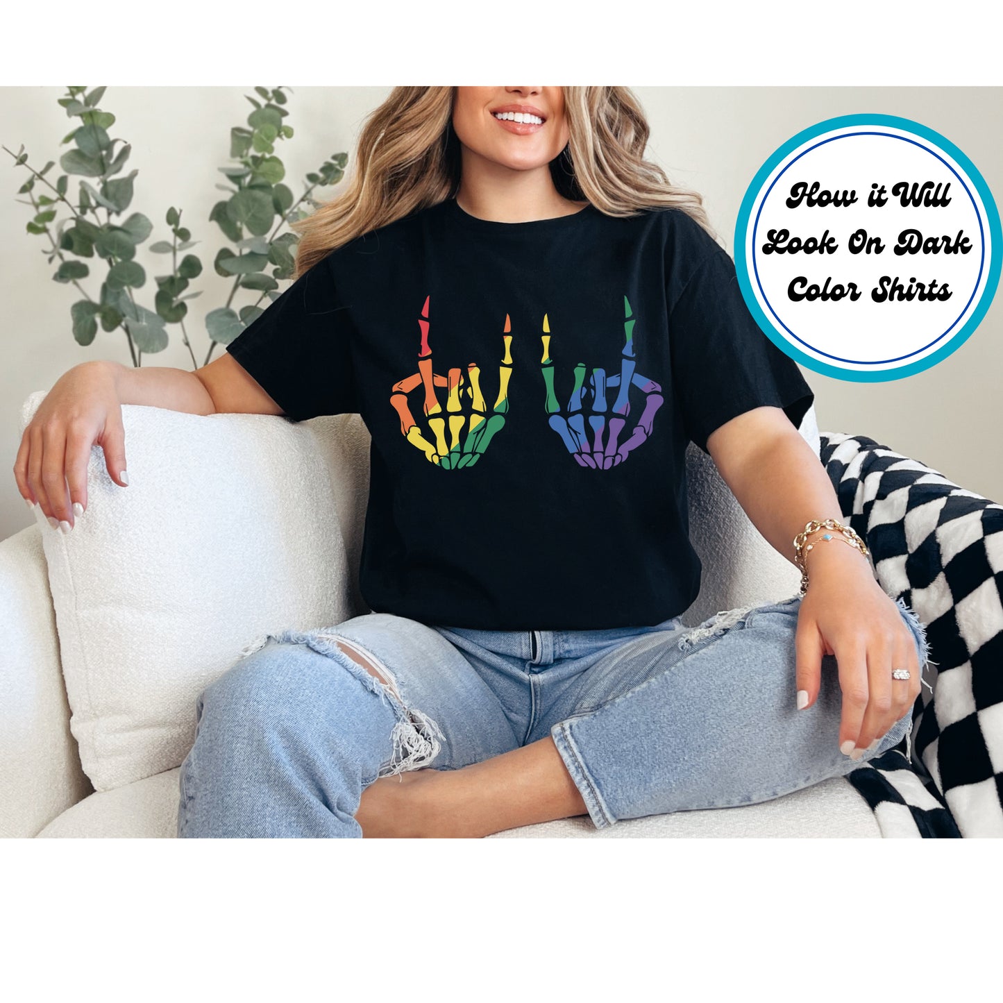 Pride DTF Transfer Iron On Heat Transfer - Ready to Press, Rainbow Skeleton Hands DTF Transfer 5823